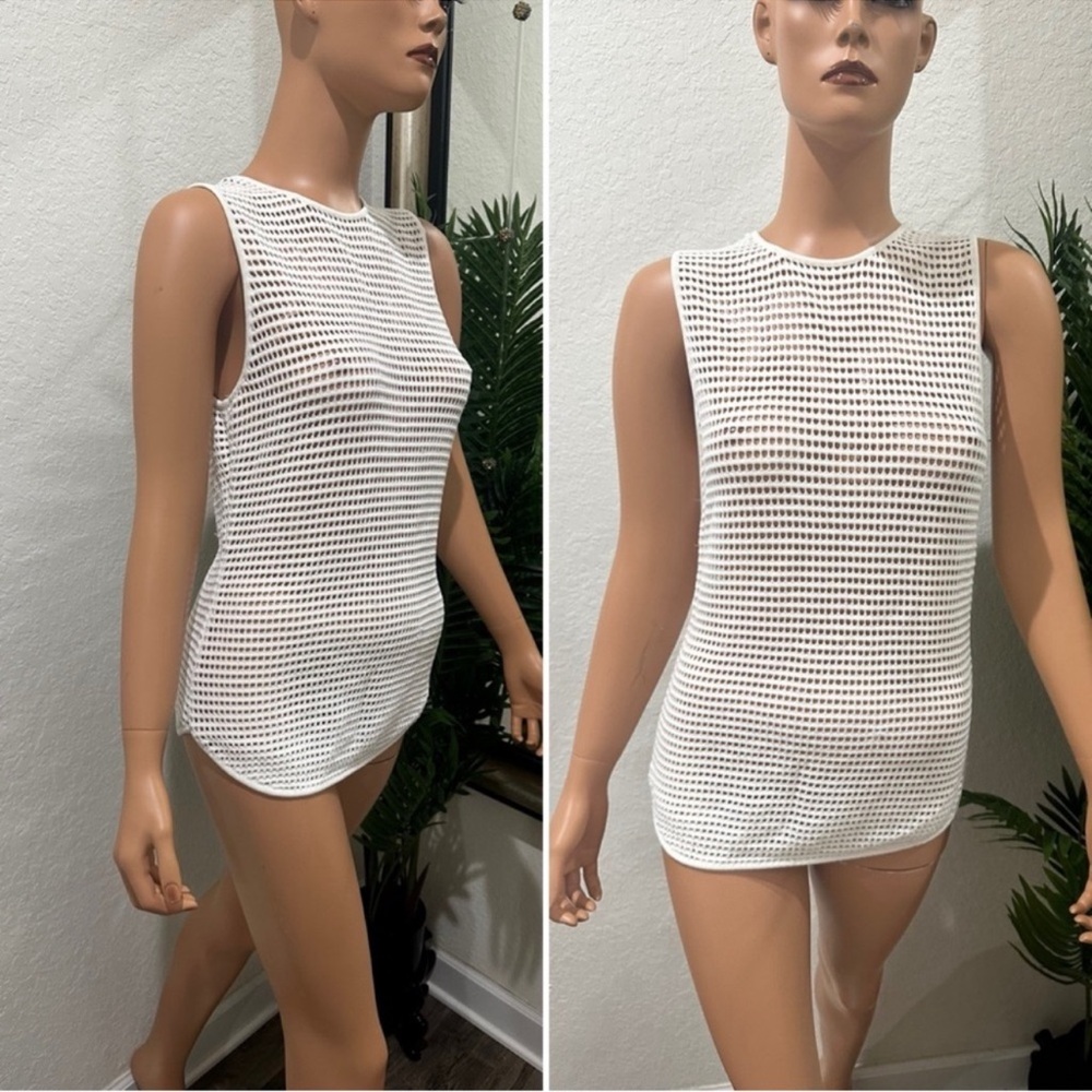 Torn by Ronny Kobo White Mesh Tank Top L